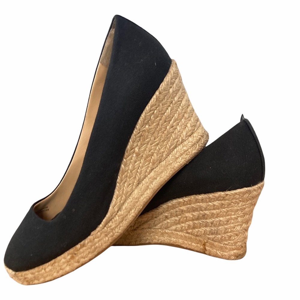 J Crew Black Wedge Canvas Espadrilles size 8 🖤